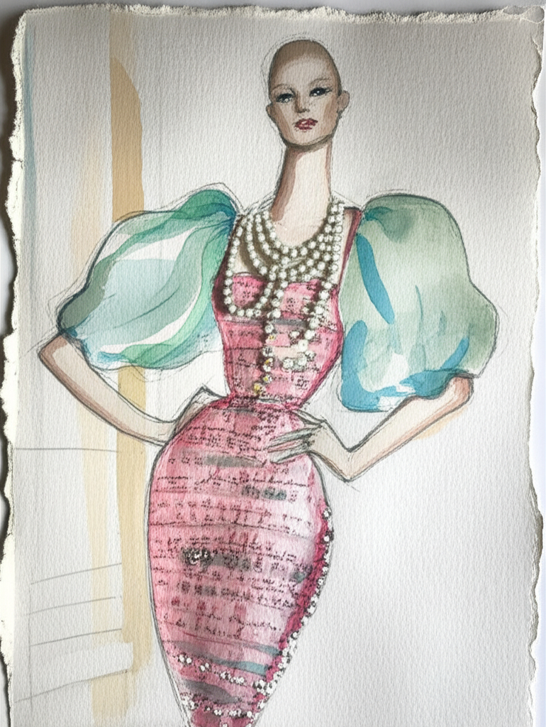 Professional AI-generated haute couture fashion croquis
