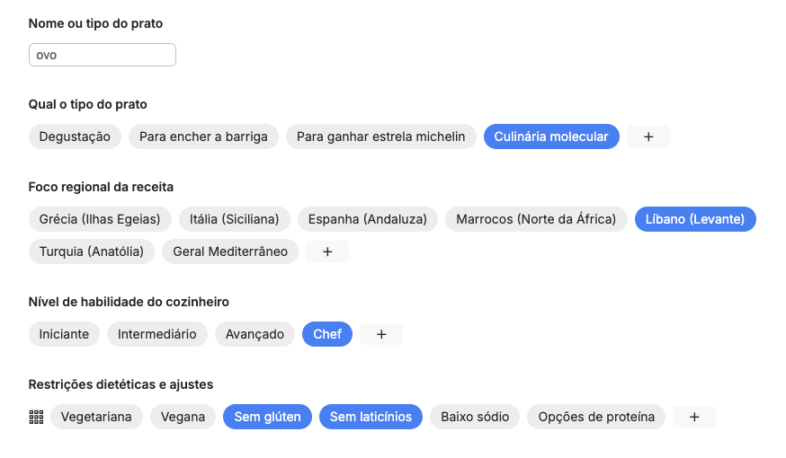 0-Prompt Technology™ visual selection for Mediterranean recipe variables